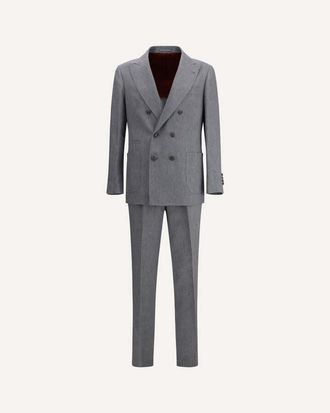 Brunello Cucinelli Gray Linen Double-Breasted Suit, Brand Size 52 (US Size 42)