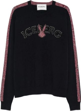 Iceberg Truien & Vesten, Heren, Blauw, M, Wol, Trui met logo-borduring en zijstrepen