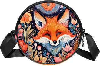 Generic Circle Crossbody Bag for Women, Fox Small Sling Bag Daypack with Zipper Adjustable Shoulder Straps Casual Ladies Girls Round Purse