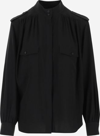 Chlo&eacute; Womens Pleated Silk Crepe Shirt Black