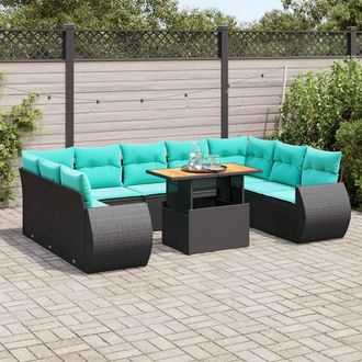 vidaXL Vidaxl Set De Sof&aacute;s De Jard&iacute;n Y Cojines 10 Pzas Rat&aacute;n Sint&eacute;tico Negro