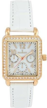 Peugeot European Crystal Square Tank Watch- 35x30MM in White at Nordstrom