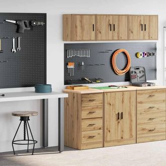 Berkfield Home Garage Cabinets 2 pcs Artisan Oak Engineered Wood in Brown