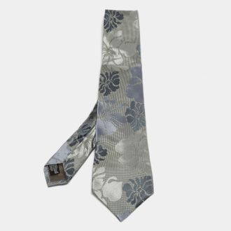 Emporio Armani Grey Floral Patterned Silk Traditional Tie