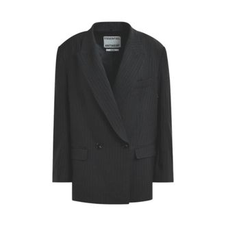 Essentiel Jassen, Dames, Zwart, S, Polyester, Double-breasted blazer met schoudervullingen