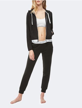 Calvin Klein Calvin Klein Womens Modern Cotton Stretch Zip Sleep Hoodie - Black - XS