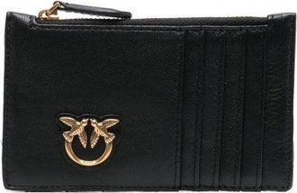 Pinko Rectangular Black Leather Clutch With Gold Emblem