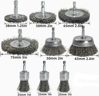 OEM Juego De 9 Cepillos De Alambre Para Limpieza Profunda - V&aacute;stago De 6 Mm Para Eliminar El &Oacute;xido - Ideal Para El Hogar Y El Jard&iacute;n