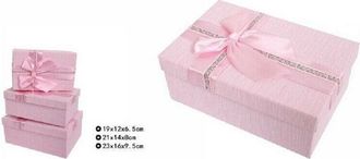 Trade Shop Trade Shop - Set 3 Pz Scatole Box Per Regali Varie Misure Rettangolari Rosa Con Fiocco 69331