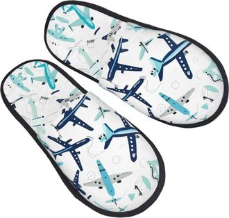 Generic Furry Slippers Airplane Printing Home Slippers Casual Warm House Shoes For Bathroom Women Indoor M