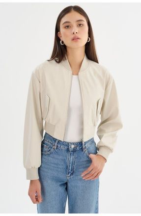 LaMarque EVELIN | Faux Leather Cropped Bomber in Bone at Nordstrom, Size X-Large