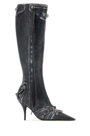 Balenciaga Womens Printed Nappa Leather Cagole Boots Black Stivali