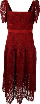 Self Portrait Guipure Cord Lace Midi Dress in Red Polyester
