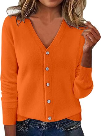 Generic Cardigans for Women Long Sleeve Open Front Lightweight Knit Sweaters Button Down V Neck Ribbed Cardigan Ladies Winter Soft Comfy Jumper Outerwear Plus