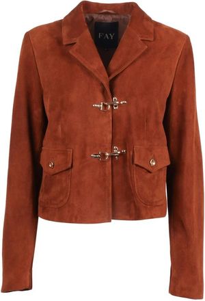 Fay Giacca 2 Ganci Crop Jacket - Dames - Zomerjassen - Bruin - M - Leer - Jassen