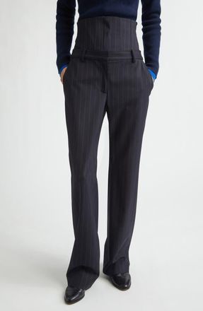 Monse Pinstripe Stretch Wool Corset Tailored Pants in Dark Sapphire at Nordstrom, Size 10