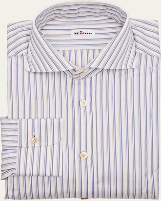 Kiton Mens Cotton Multi-Stripe Dress Shirt