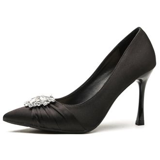 Generic Qynthra Womens Satin Buckle Pointed Toe Mid Heel Slip On Pumps Wide Fit Plus Size Court Shoes for Wedding & Formal Events Soft Breathable Insole Elega