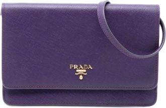 Prada Pre-owned Womens Saffiano Wallet On Strap - Purple Leather - One Size