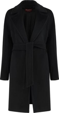 Max Mara Wollen mantel van beverstof - Dames - Jas met riem - Zwart - L - Wol - Jassen