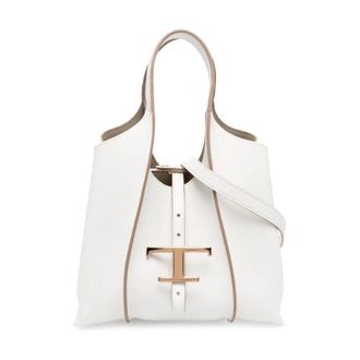 Tod's Tassen, Dames, Wit, ONE Size, Leer, Tijdloze Logo Charm Tote Bag