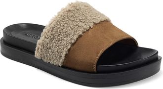 Aerosoles Louie Sandals Womens Cognac Leather Faux Shearling Slide GAL348