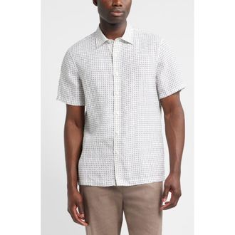 Nordstrom Tile Pattern Short Sleeve Linen Button-Up Shirt in White Tile Geo at Nordstrom, Size Xx-Large