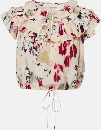 Ulla Johnson Eleonore floral ruffled silk crop top