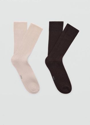 Mango Pack 2 calzini cotone coste marrone - Uomo - 40-42 - MANGO MAN