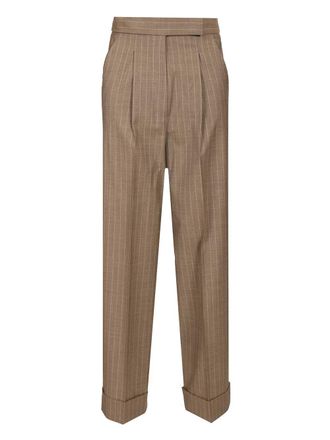 Max Mara Manetta Ankle Cuff Pinstripe Pants Trousers Brown