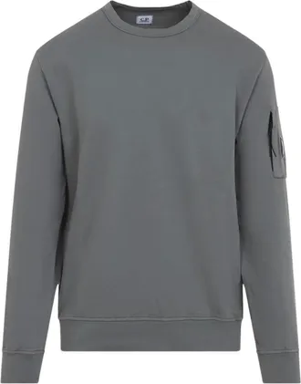 C.P. Company Sweatshirts, male, Gray, Size: M Light Fleece Crewneck Sweatshirt