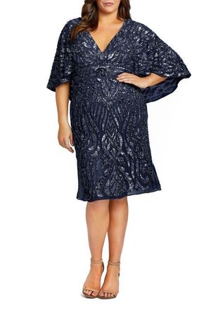 Mac Duggal Embellished Cape Sleeve Cocktail Dress in Navy at Nordstrom, Size 22W