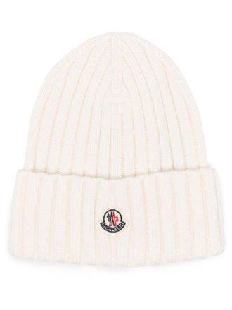 Moncler White Logo Beanie Hat