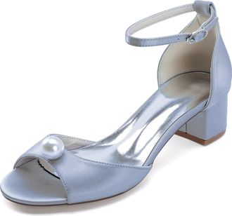 Generic Womens Block Heel Sandals Bridal Wedding Dress Shoes Low Heel Peep Toe Prom Party Dress High Heels Sandals 4.5Cm,Silver,10 UK