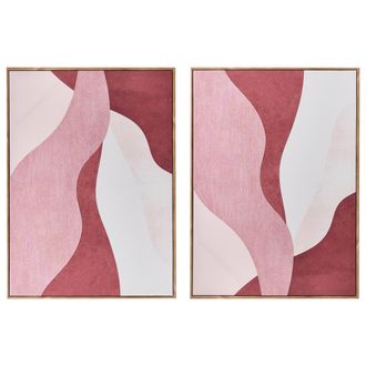 Beliani Conjunto De 2 Lienzos Decorativos Hechos A Mano Con Formas Abstractas De Materiales Sint&eacute;ticos Marco De Madera De Pino Rosa Gowran