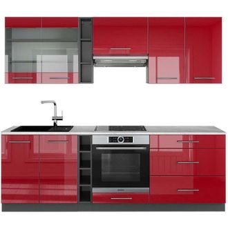 Vicco Mueble De Cocina Fame-line, Burdeos Brillo Intenso/antracita, 235 Cm, Et M&aacute;rmol
