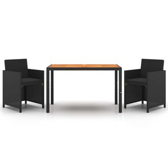 vidaXL Set Comedor De Jard&iacute;n 3 Pzas Con Cojines Rat&aacute;n Sint&eacute;tico Negro Vidaxl