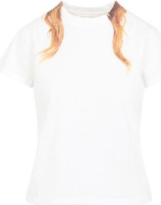 Maison Margiela T-shirt met haarprint - Dames - T-shirts - Wit - S - Katoen - Tops