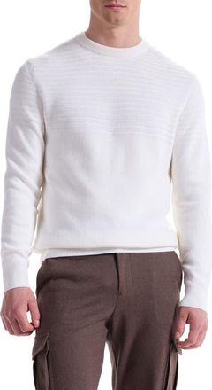 Bugatchi Mixed Stitch Cotton Crewneck Sweater in Chalk at Nordstrom, Size Xx-Large