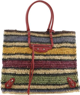 Balenciaga Multi-Color Red Color Raffia Tote Bag (Pre-Owned)