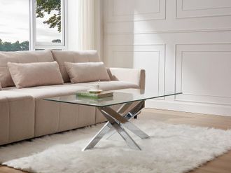 Vente-Unique Tavolino in Vetro temperato e Metallo cromato Trasparente - COSIMA