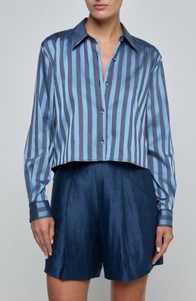 L'agence Cosette Stripe High-Low Crop Button-Up Shirt in Blue Multi Stripe at Nordstrom, Size X-Small