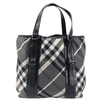 Burberry Nova Check Tote Canvas Check Pattern Black Nylon Handbag (Pre-Owned)