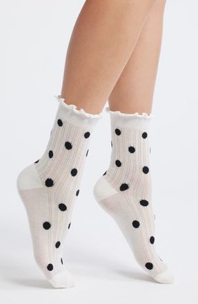 Casa Clara Love Claire Polka Dot Lettuce Edge Ankle Socks in White at Nordstrom