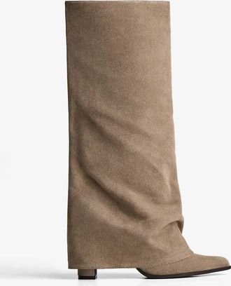 Bershka Stivali color cuoio con tacco e dettaglio stile pantalone-Marrone