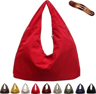 Generic Luna Lush Bag, Maison Ginza Luna Lush Bags, Large Capacity Nylon Solid Solid Color Draped Tote (Red)