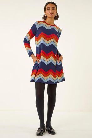 Roman Zig Zag Side Button Dress