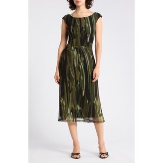 Connected Ruched Mesh Midi Dress in Olive at Nordstrom Rack, Size 10