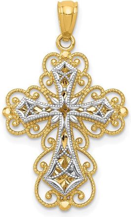 Diamond2Deal 14k Two-tone Gold Gold Polished 2 Level Filigree Cross Pendant