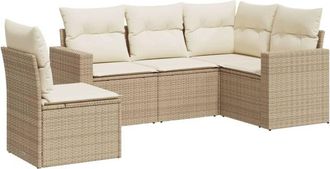 vidaXL Vidaxl - Juego De Sof&aacute;s Jard&iacute;n Con Cojines 5 Pzas Rat&aacute;n Sint&eacute;tico Beige